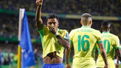 Rodrygo comemora gol da Seleção Brasileira contra o Equador